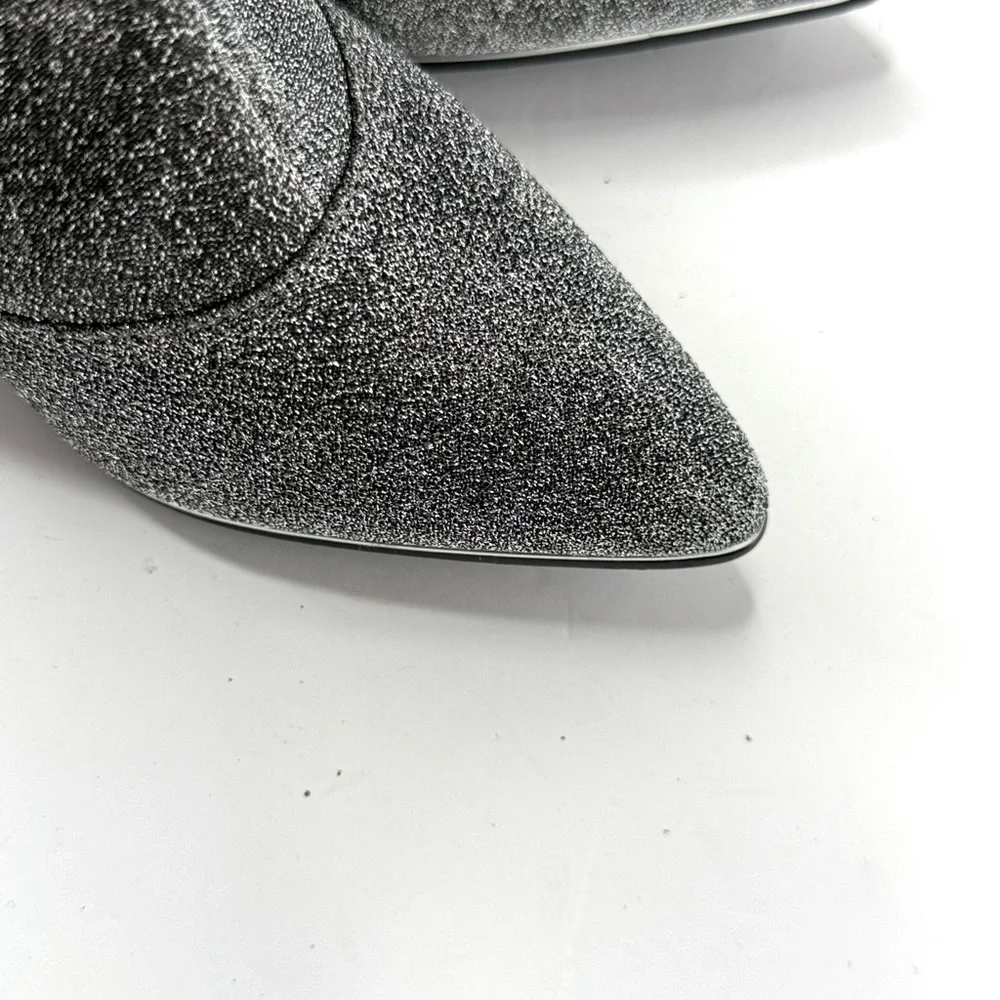 Nicole Miller Silver Metallic Pointed Toe Stiletto Boots Size 10 - Picture 6 of 7